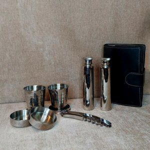 Vintage 5 Piece Travel Bar & Flask Set